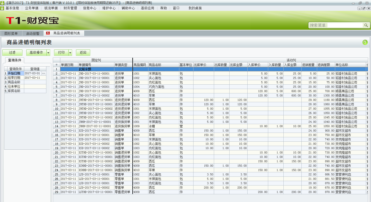 如何在用友t1財貿寶10.0中查詢商品進銷明細？