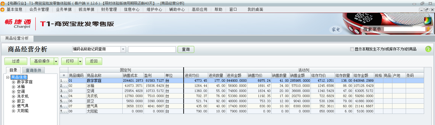 用友t1商貿(mào)寶批發(fā)零售版12.6如何查詢所有商品的經(jīng)營情況？
