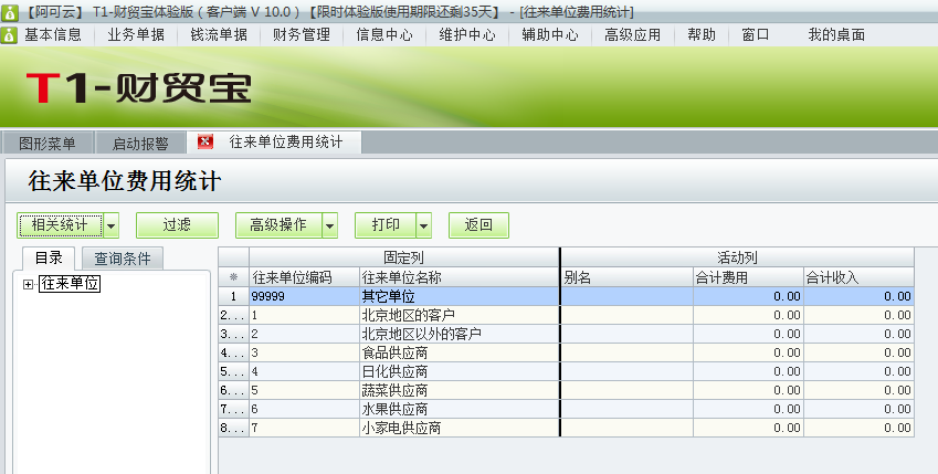 用友t1財貿寶10.0如何查詢費用統計？